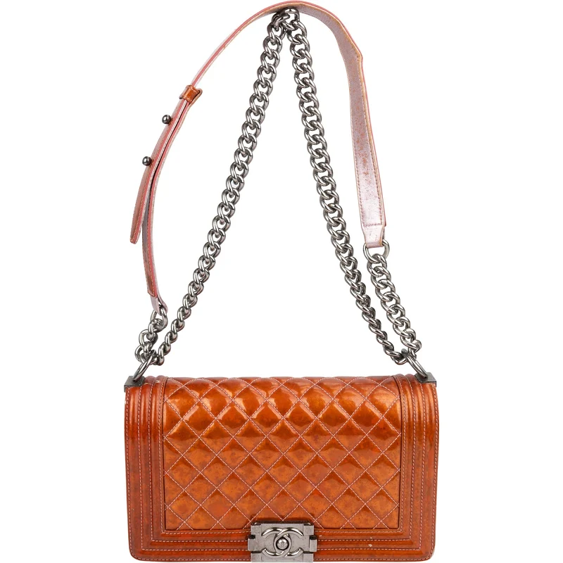 Chanel Quilted Patent Leather Medium Boy Crossbody Bag