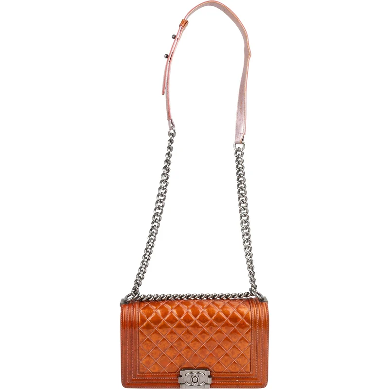 Chanel Quilted Patent Leather Medium Boy Crossbody Bag