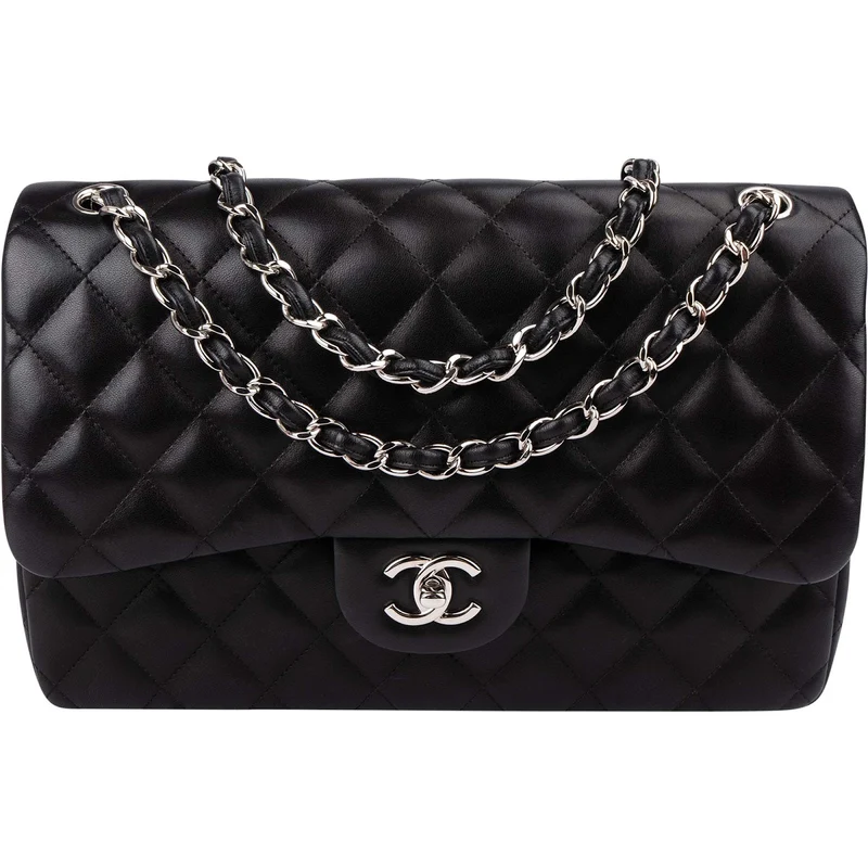 Chanel Quilted Lambskin Palladium Jumbo Double Flap Crossbody Bag