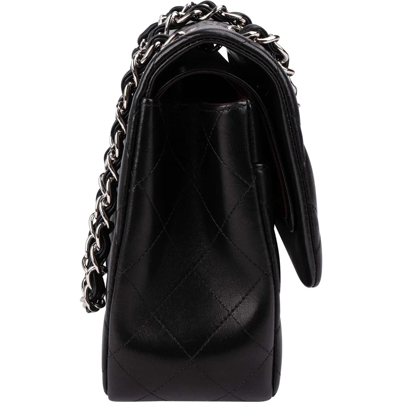 Chanel Quilted Lambskin Palladium Jumbo Double Flap Crossbody Bag