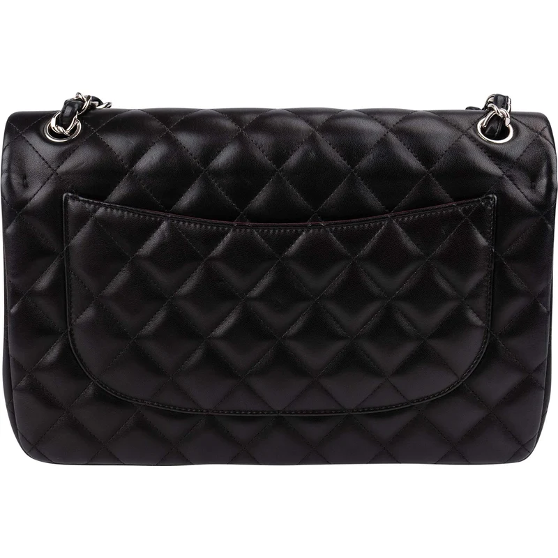 Chanel Quilted Lambskin Palladium Jumbo Double Flap Crossbody Bag