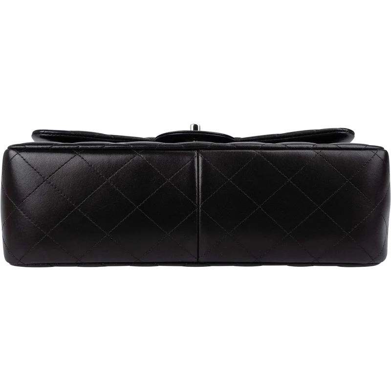Chanel Quilted Lambskin Palladium Jumbo Double Flap Crossbody Bag