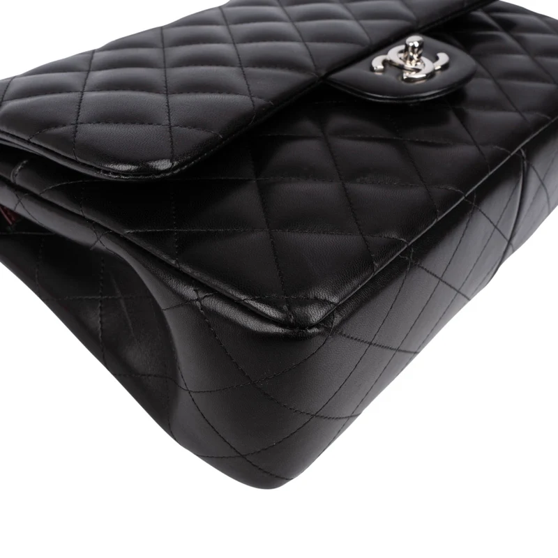 Chanel Quilted Lambskin Palladium Jumbo Double Flap Crossbody Bag