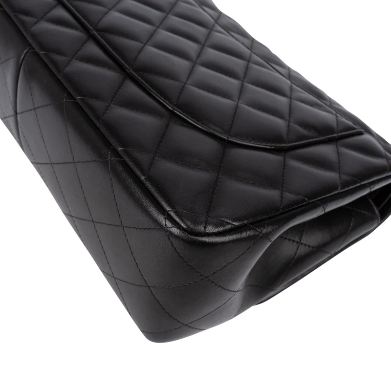 Chanel Quilted Lambskin Palladium Jumbo Double Flap Crossbody Bag