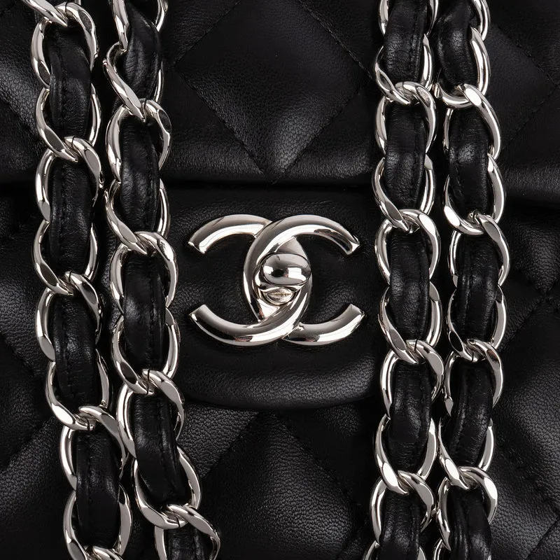 Chanel Quilted Lambskin Palladium Jumbo Double Flap Crossbody Bag
