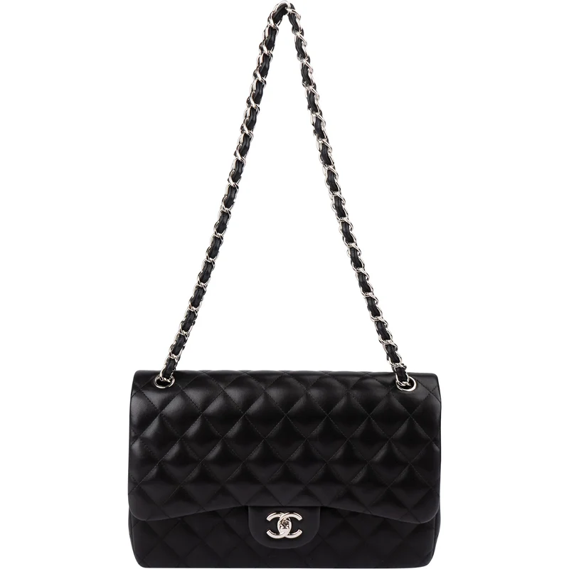 Chanel Quilted Lambskin Palladium Jumbo Double Flap Crossbody Bag
