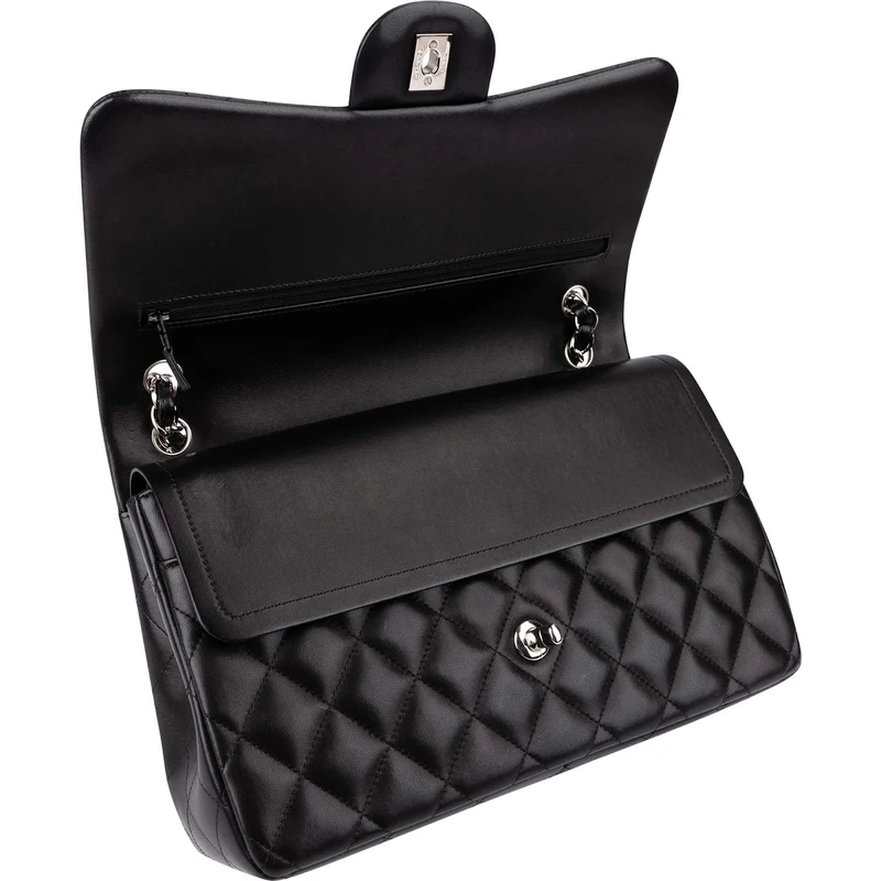 Chanel Quilted Lambskin Palladium Jumbo Double Flap Crossbody Bag