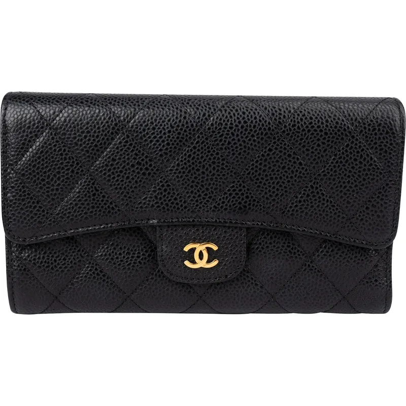 Chanel Quilted Caviar Leather CC Classic Long Double Flap Wallet