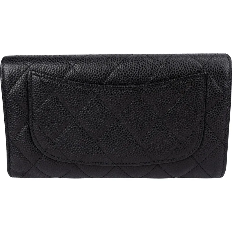 Chanel Quilted Caviar Leather CC Classic Long Double Flap Wallet