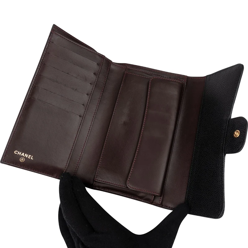 Chanel Quilted Caviar Leather CC Classic Long Double Flap Wallet