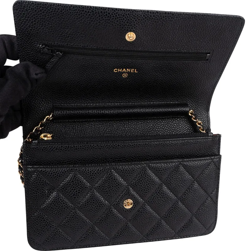 Chanel Quilted Caviar Leather Wallet On Chain Crossbody Bag
