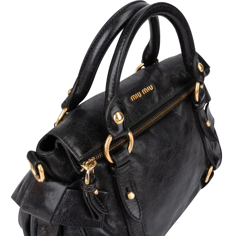 Miu Miu Vitello Lux Leather Small Bow Handbag