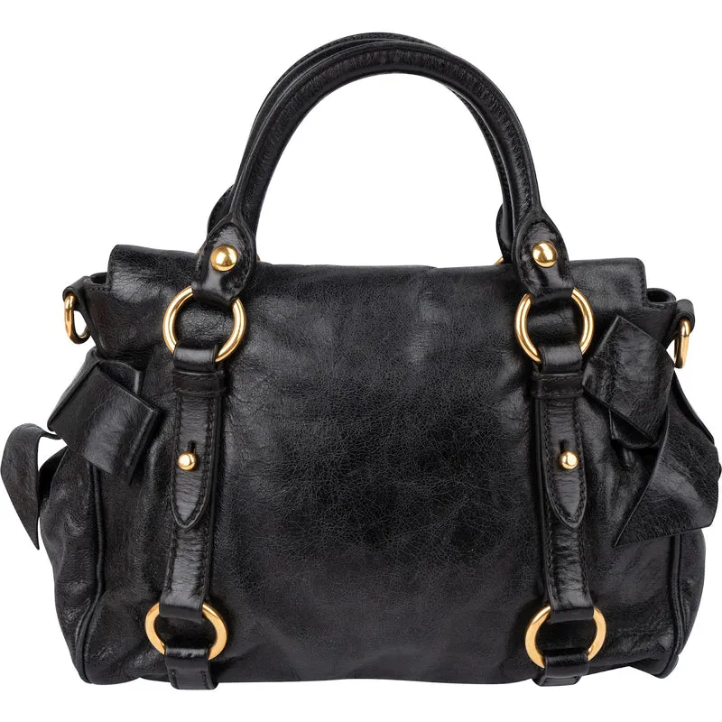 Miu Miu Vitello Lux Leather Small Bow Handbag