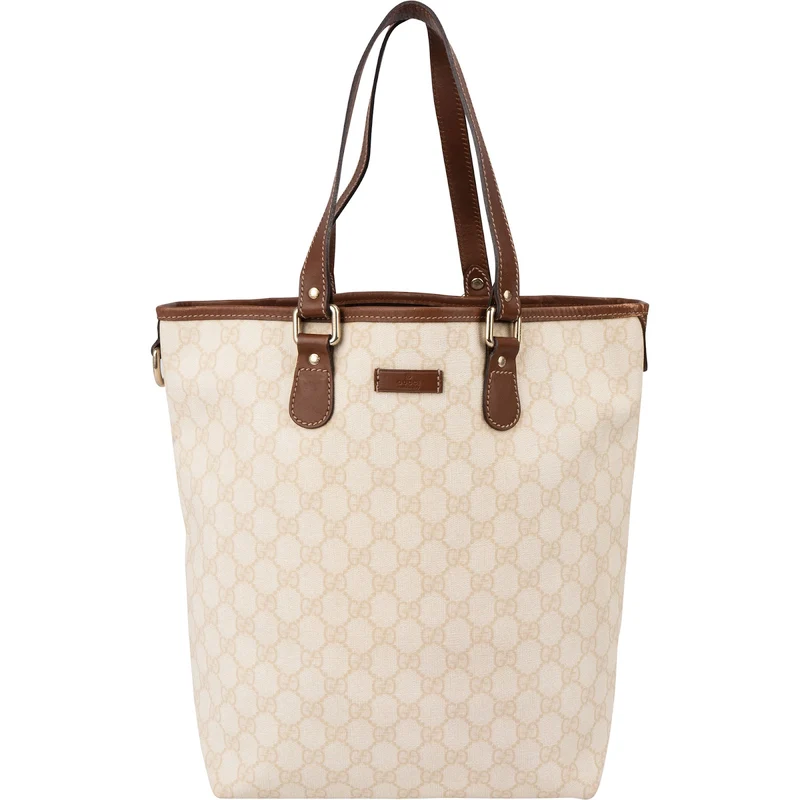 Gucci Monogram GG Beige Canvas Tote Shoulder Bag