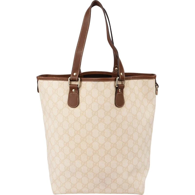 Gucci Monogram GG Beige Canvas Tote Shoulder Bag