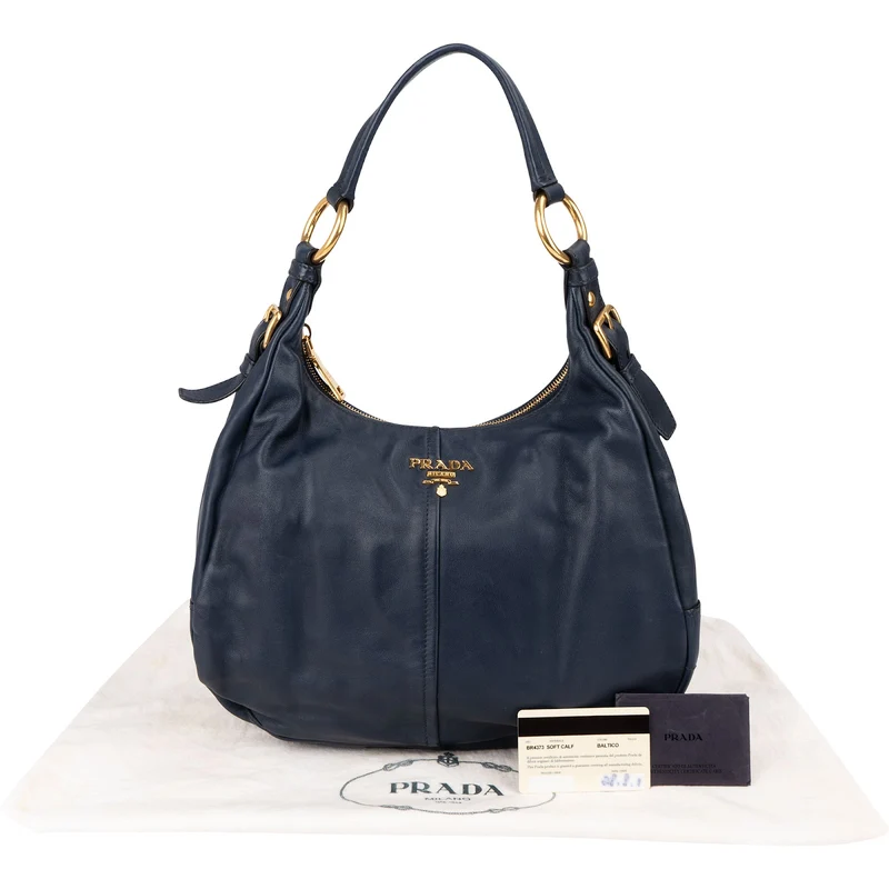 Prada Navy Calf Leather Vitello Daino Shoulder Bag