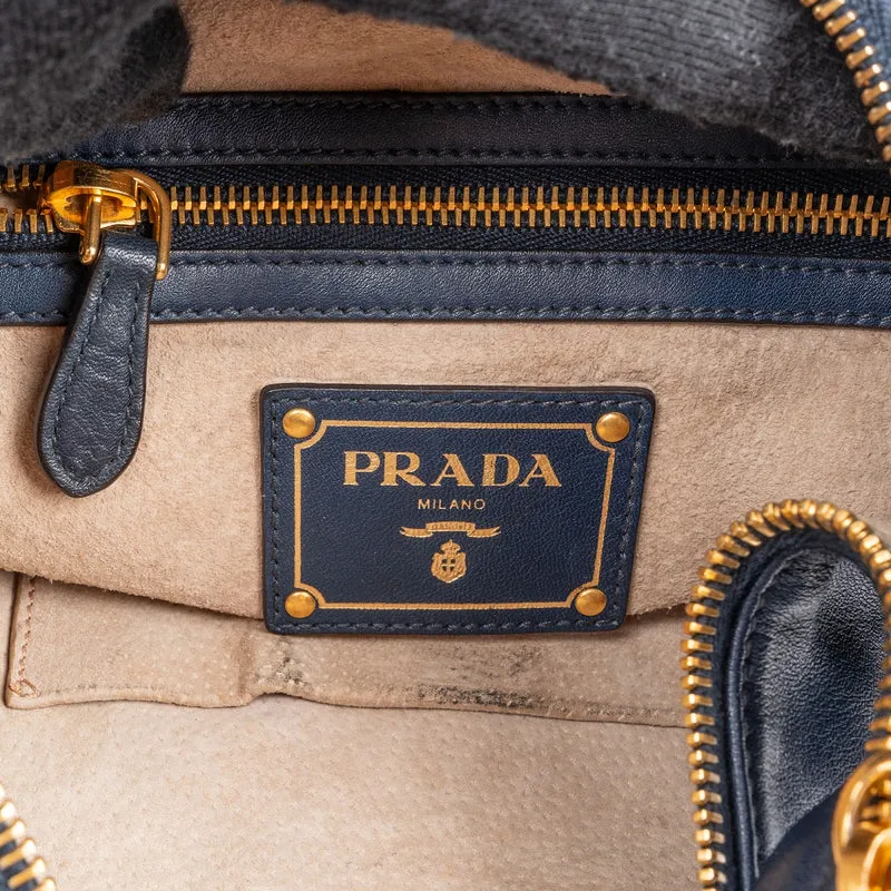 Prada Navy Calf Leather Vitello Daino Shoulder Bag