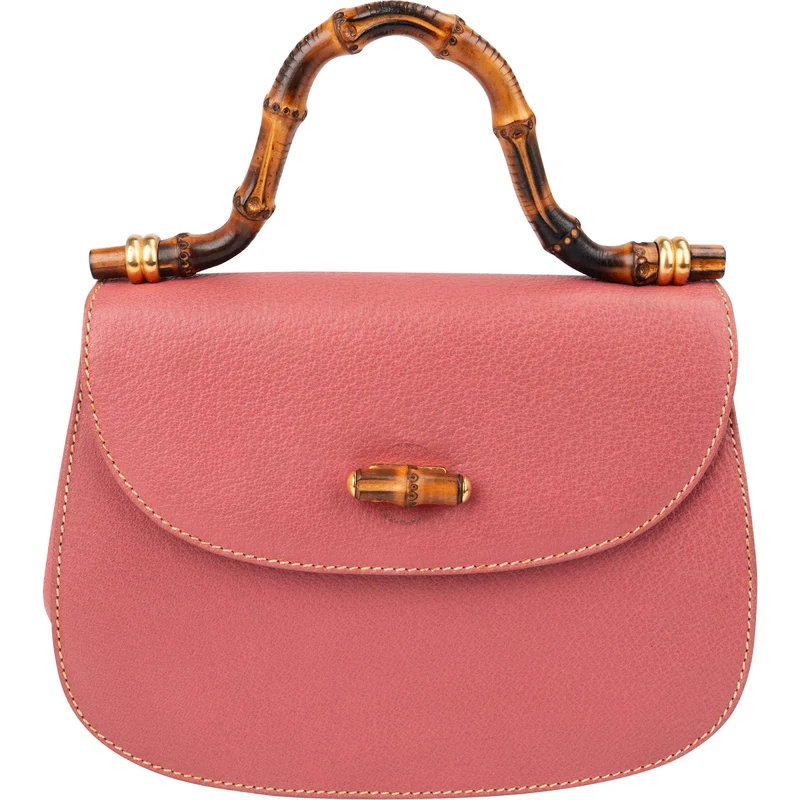 Gucci Pink Grained Leather Bamboo Top Handle Handbag