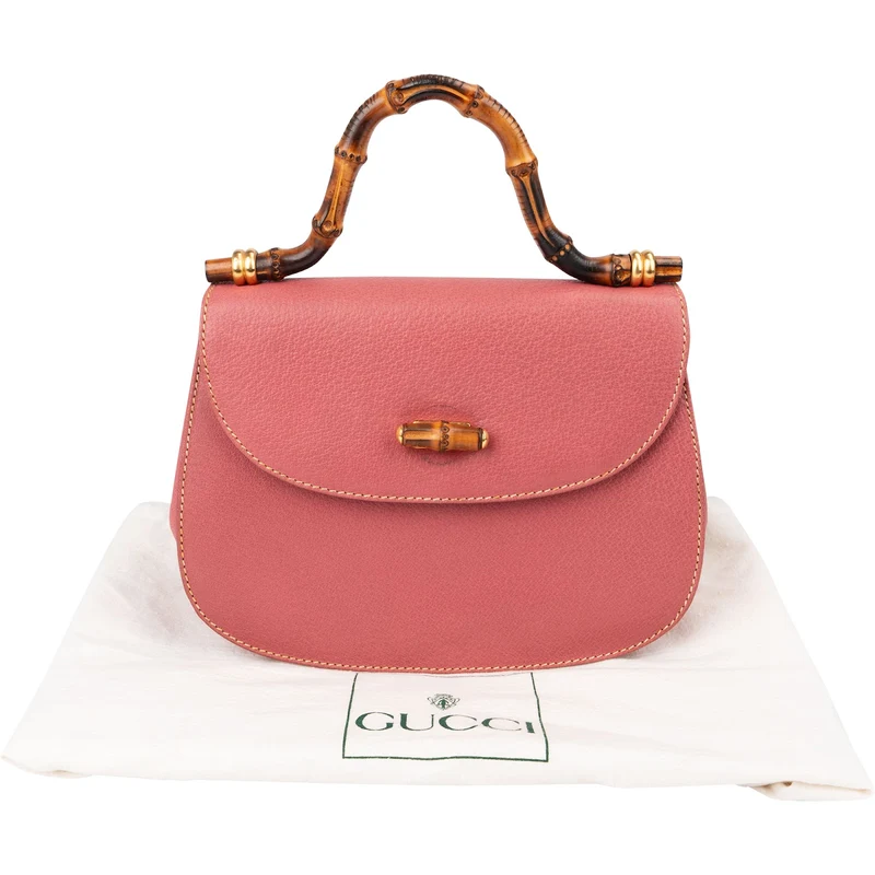 Gucci Pink Grained Leather Bamboo Top Handle Handbag