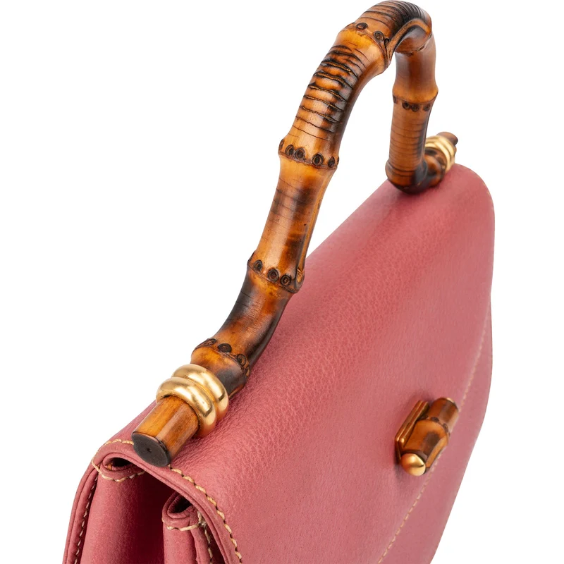 Gucci Pink Grained Leather Bamboo Top Handle Handbag
