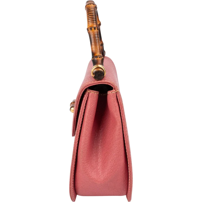 Gucci Pink Grained Leather Bamboo Top Handle Handbag