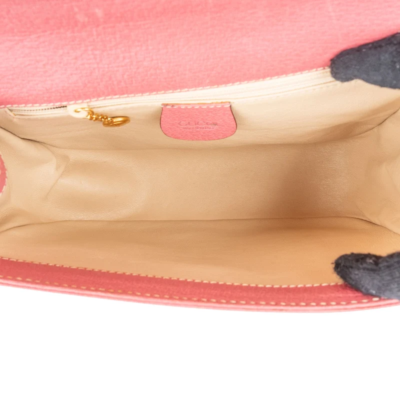 Gucci Pink Grained Leather Bamboo Top Handle Handbag