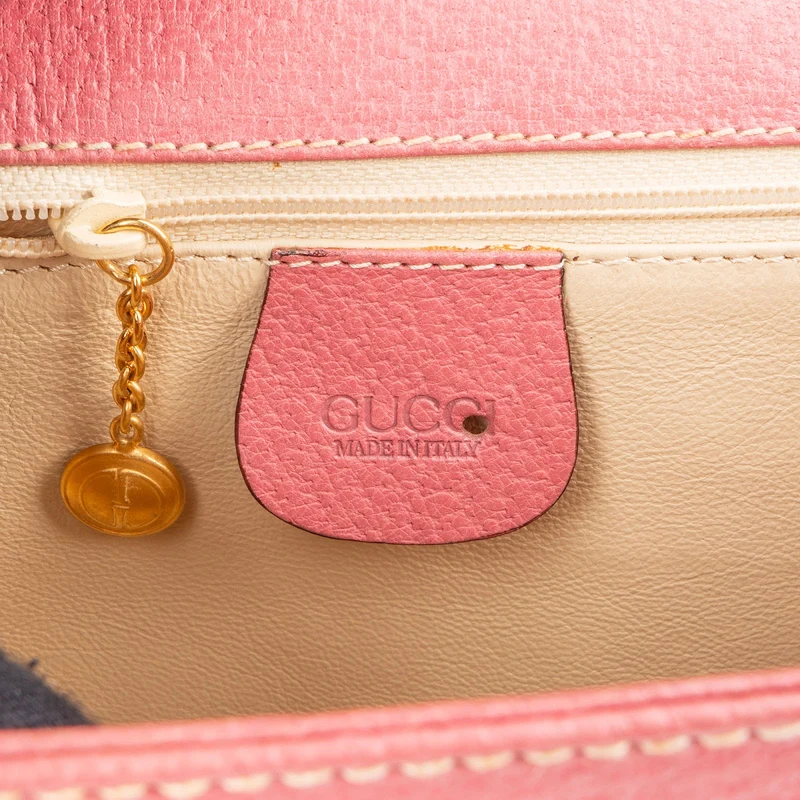 Gucci Pink Grained Leather Bamboo Top Handle Handbag