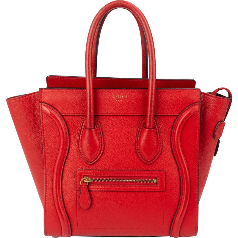 Celine Red Drummed Calfskin Leather Luggage Handbag