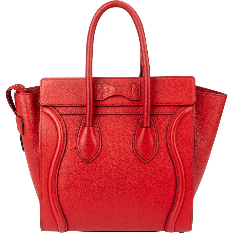 Celine Red Drummed Calfskin Leather Luggage Handbag
