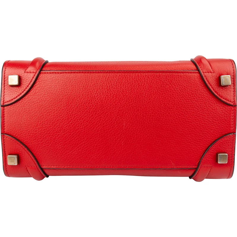 Celine Red Drummed Calfskin Leather Luggage Handbag