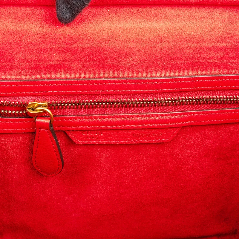 Celine Red Drummed Calfskin Leather Luggage Handbag