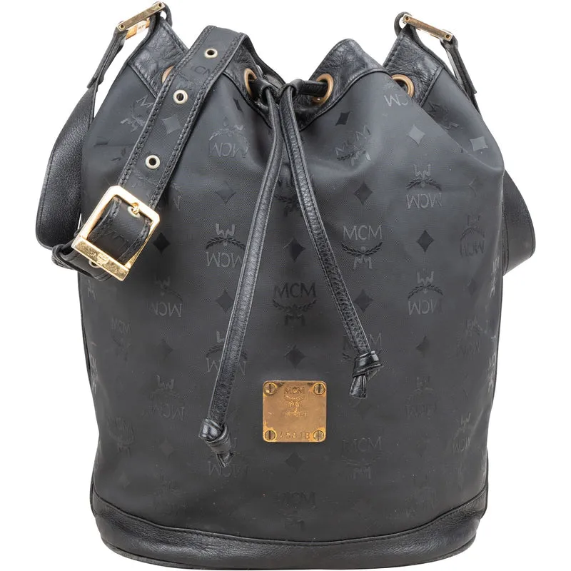 MCM Monogram Visetos Nylon Drawstring Bucket Crossbody Bag