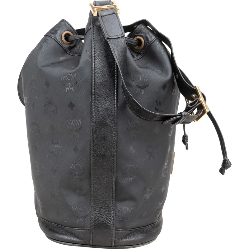 MCM Monogram Visetos Nylon Drawstring Bucket Crossbody Bag