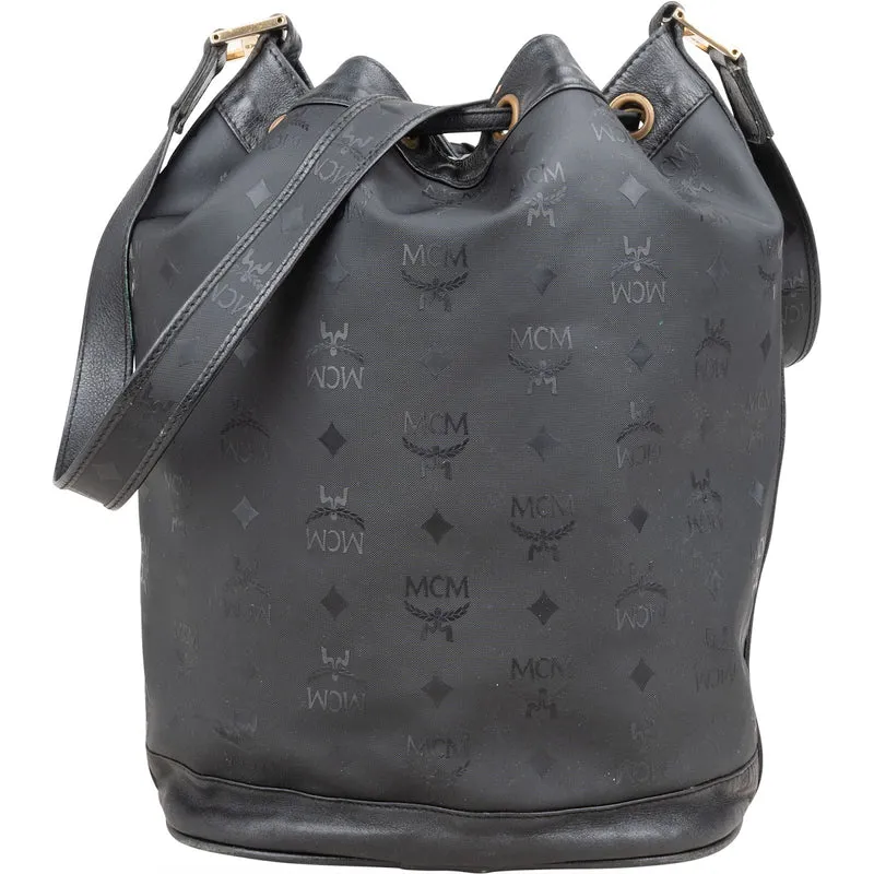 MCM Monogram Visetos Nylon Drawstring Bucket Crossbody Bag