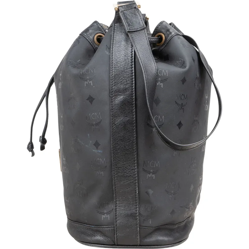 MCM Monogram Visetos Nylon Drawstring Bucket Crossbody Bag