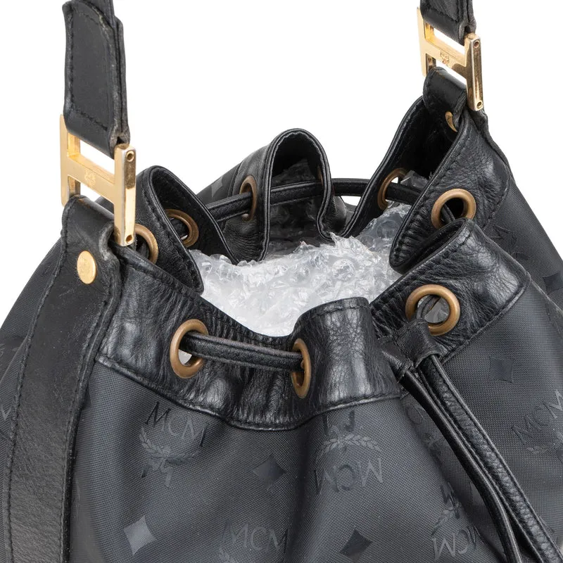 MCM Monogram Visetos Nylon Drawstring Bucket Crossbody Bag