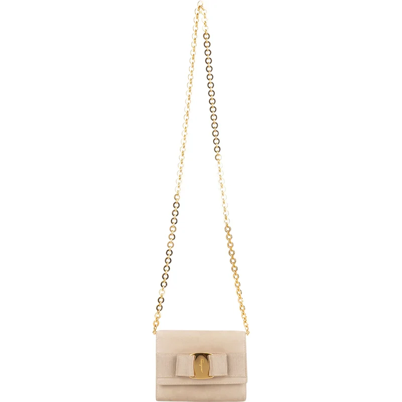 Salvatore Ferragamo Suede Vara Bow Mini Chain Crossbody Bag