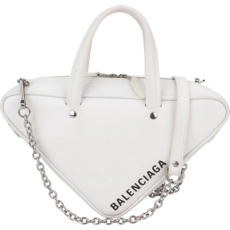 Balenciaga White. Leather Triangle Duffle S Crossbody Handbag