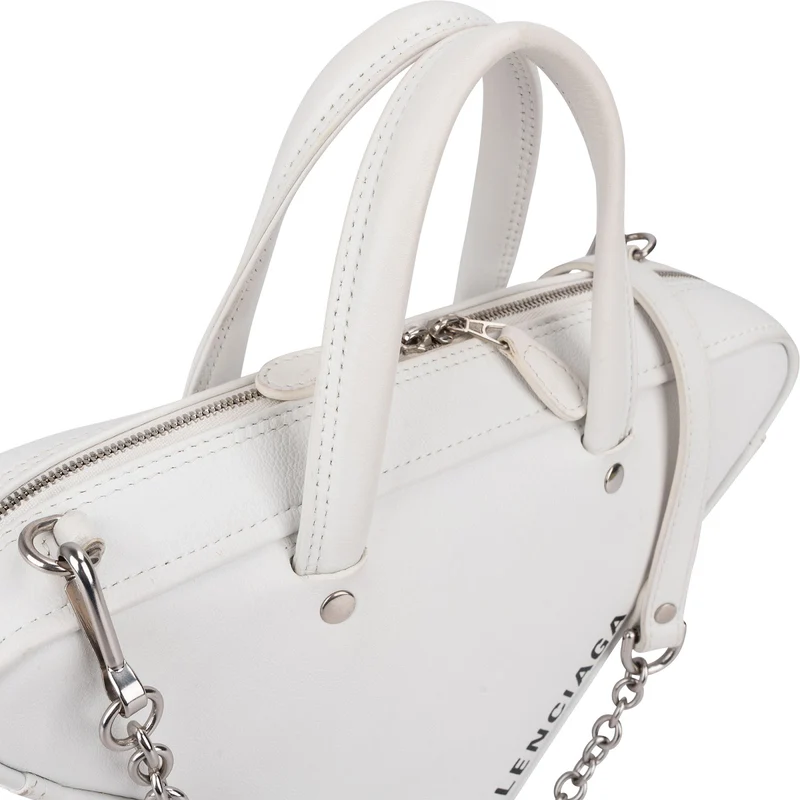 Balenciaga White. Leather Triangle Duffle S Crossbody Handbag