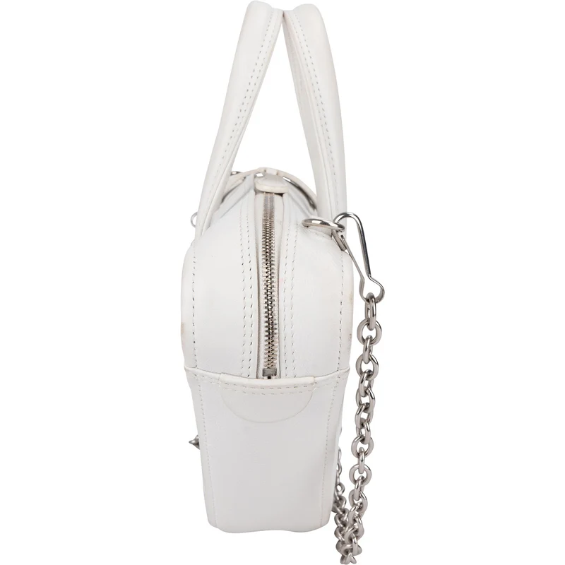 Balenciaga White. Leather Triangle Duffle S Crossbody Handbag