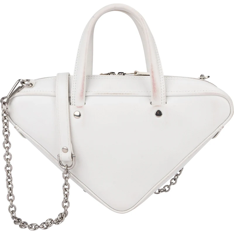 Balenciaga White. Leather Triangle Duffle S Crossbody Handbag