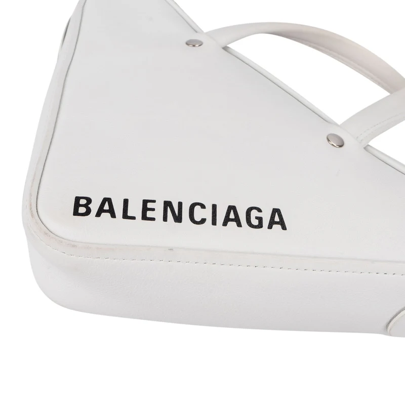 Balenciaga White. Leather Triangle Duffle S Crossbody Handbag