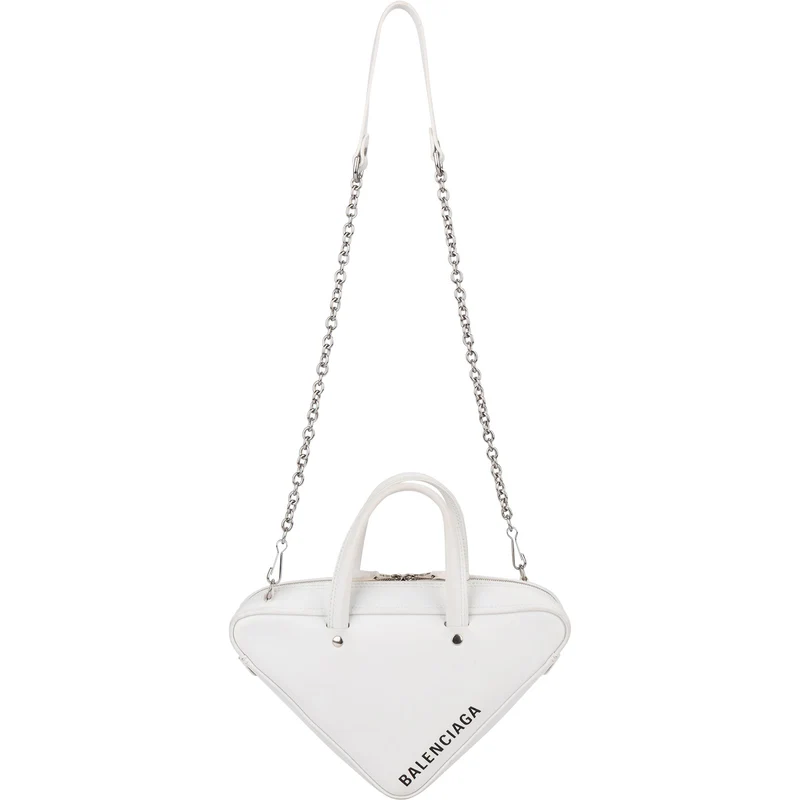 Balenciaga White. Leather Triangle Duffle S Crossbody Handbag