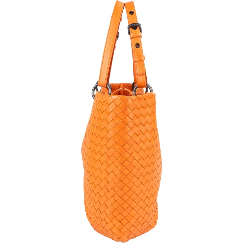 Bottega Veneta Orange Intrecciato Leather Capri Lock Tote Handbag