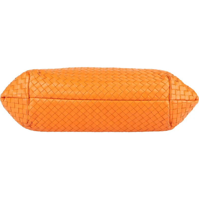 Bottega Veneta Orange Intrecciato Leather Capri Lock Tote Handbag