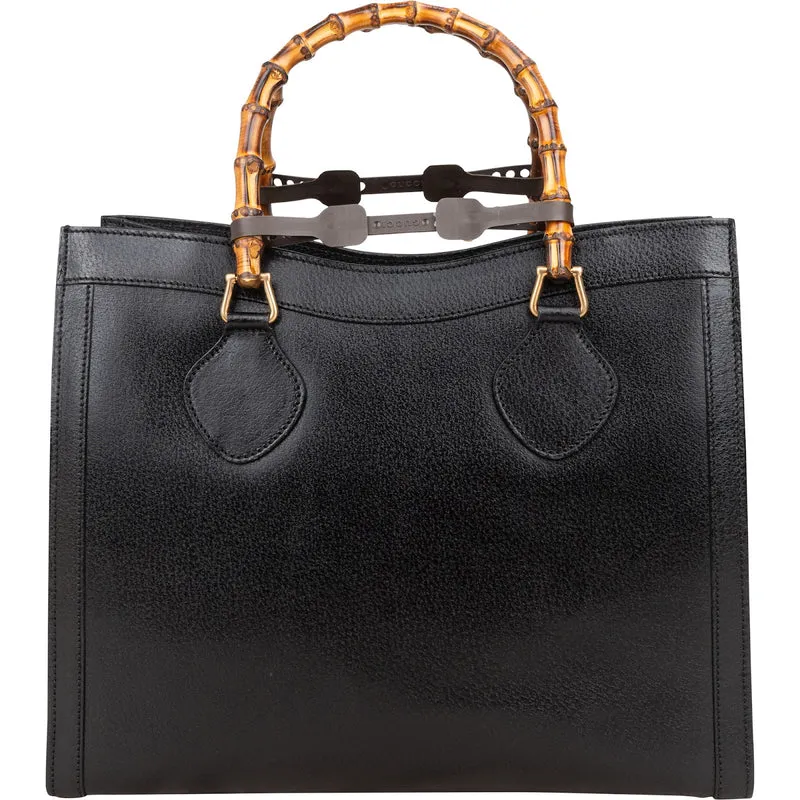 Gucci Black Leather Bamboo Handle Handbag