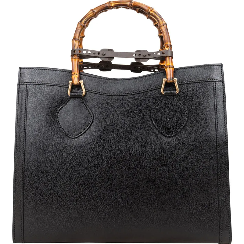 Gucci Black Leather Bamboo Handle Handbag