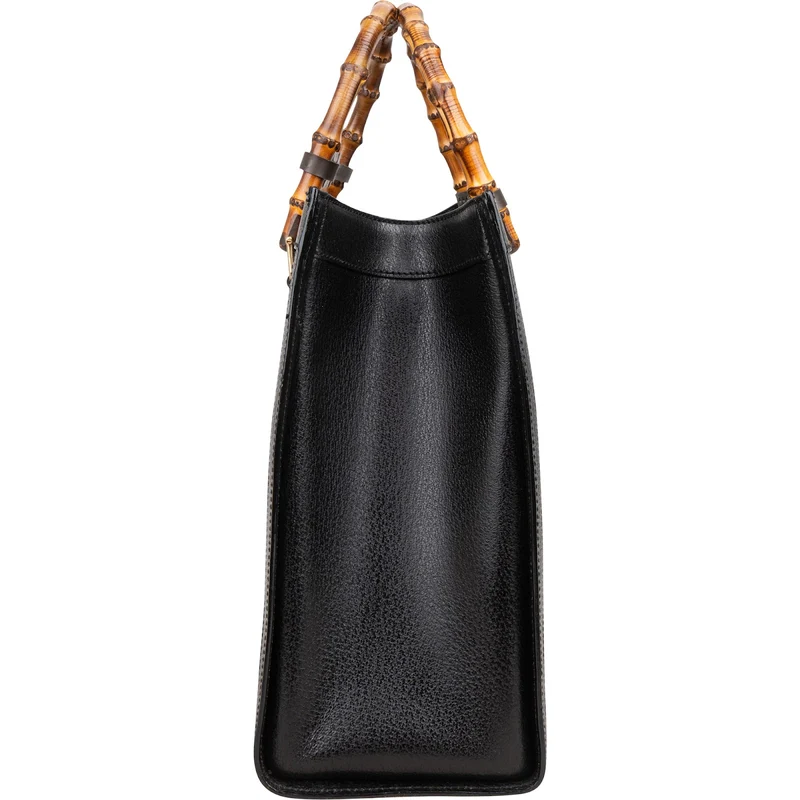 Gucci Black Leather Bamboo Handle Handbag
