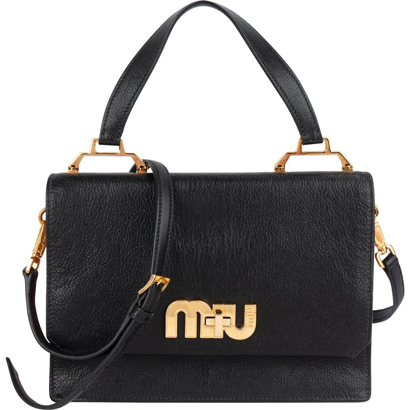 Miu Miu Black Madras Leather Top Handle Crossbody Handbag