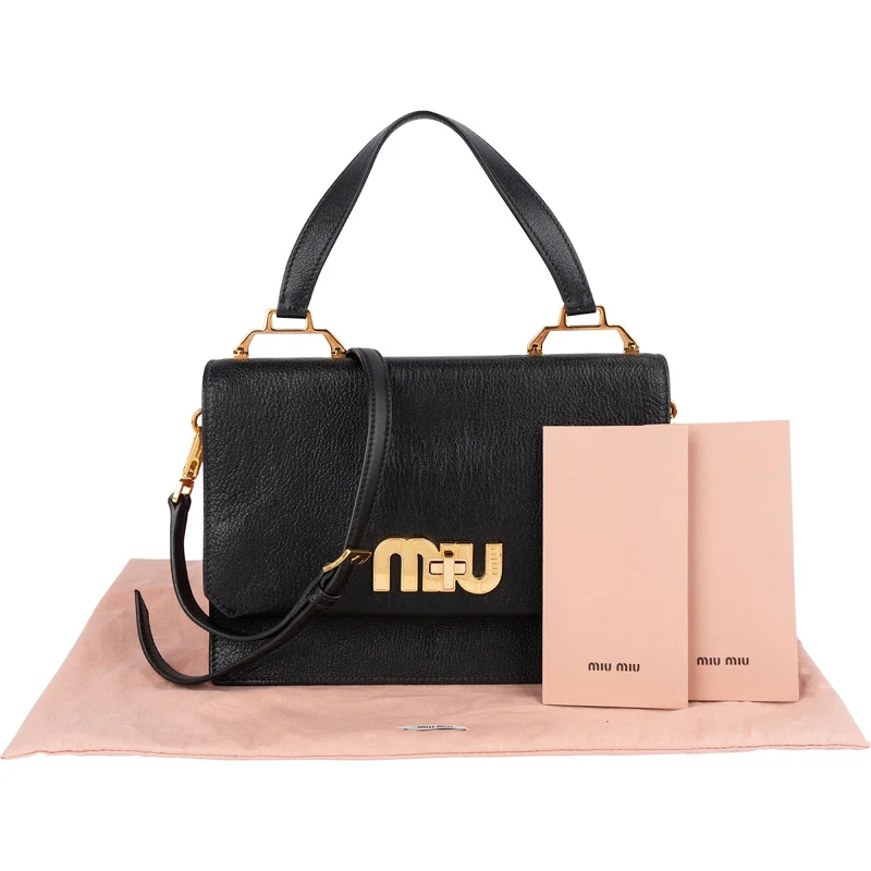 Miu Miu Black Madras Leather Top Handle Crossbody Handbag